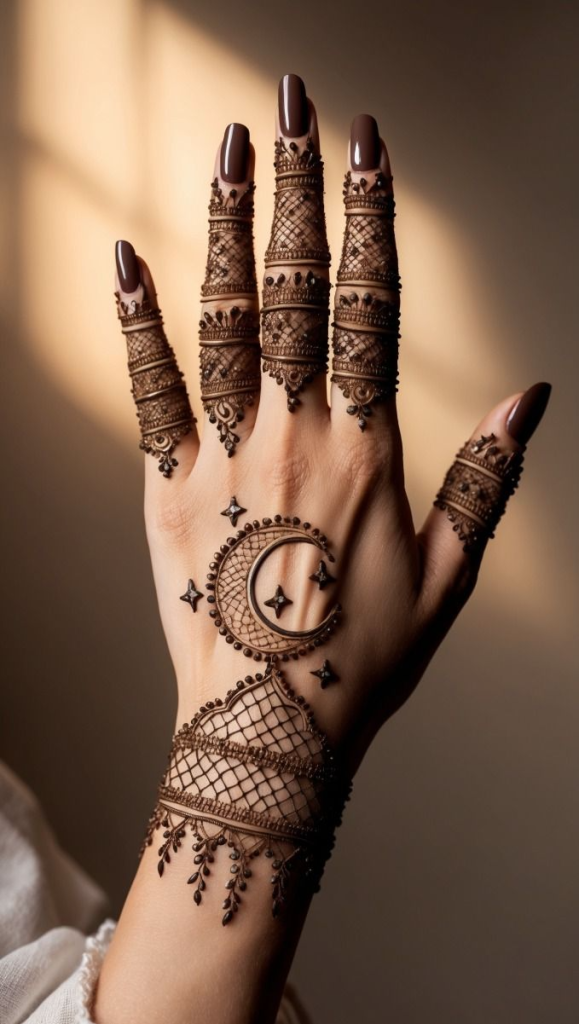 22_Lunar Elegance Mehndi Design Featuring Crescent Moon and Star Motif.jpg