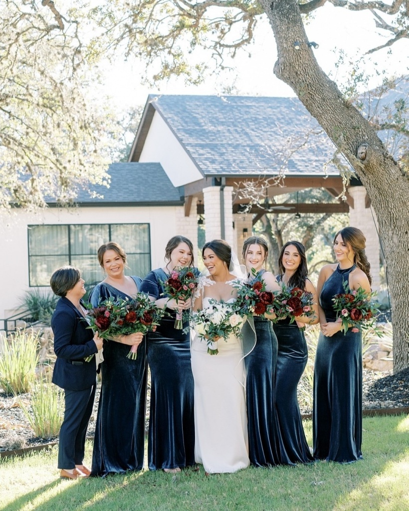 Metallic blue hotsell bridesmaid dresses