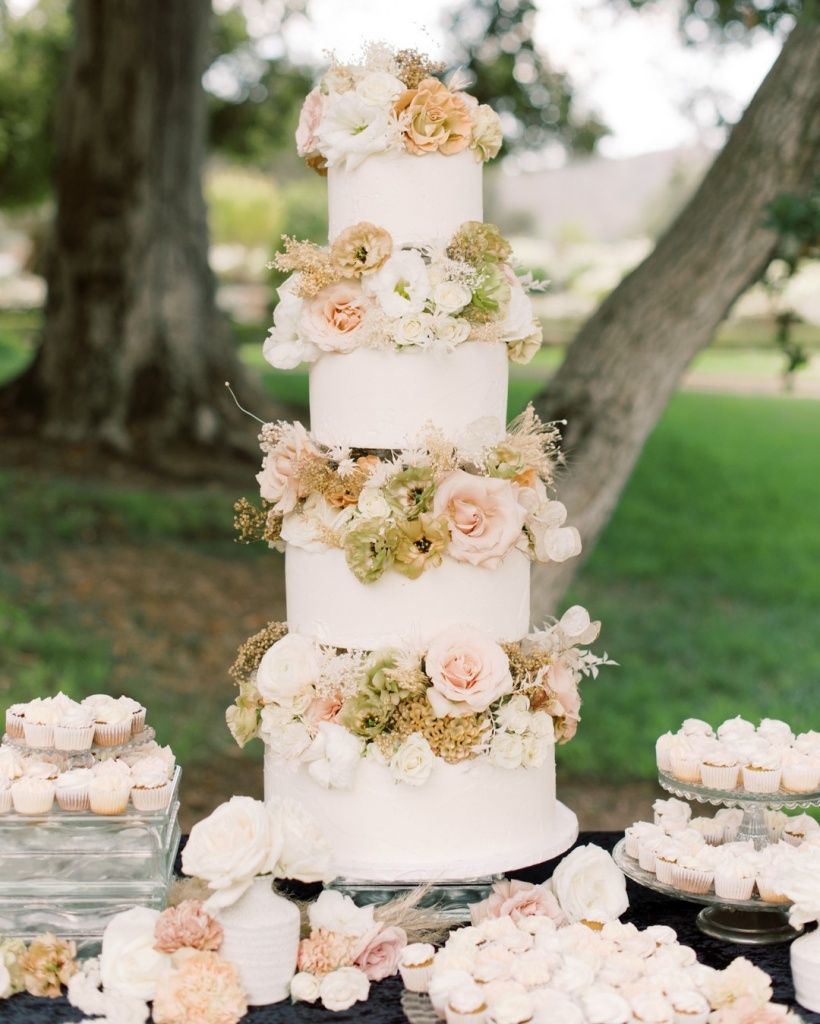 Black Fondant with Gold Leaf and Fresh Flowers - Empire Cake