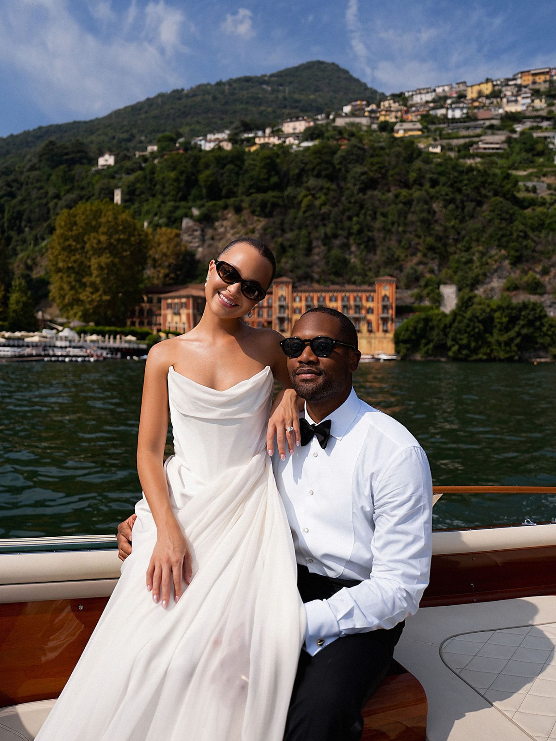 Madison &amp; Rotimi's Wedding at Villa D'Este: One Wooden Boat, 125 Guests, and Florals Nobody Expected photo