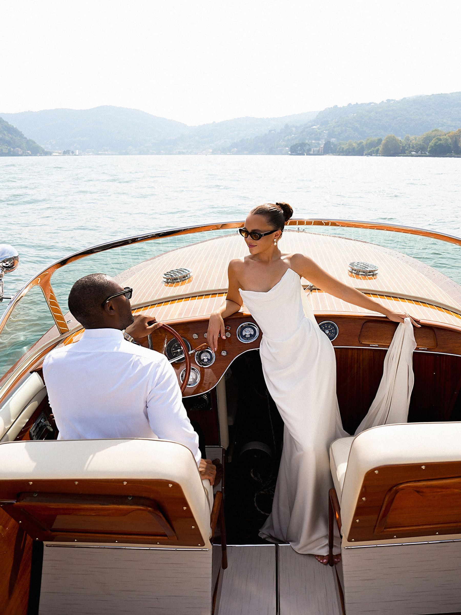 Madison &amp; Rotimi's Wedding at Villa D'Este: One Wooden Boat, 125 Guests, and Florals Nobody Expected photo