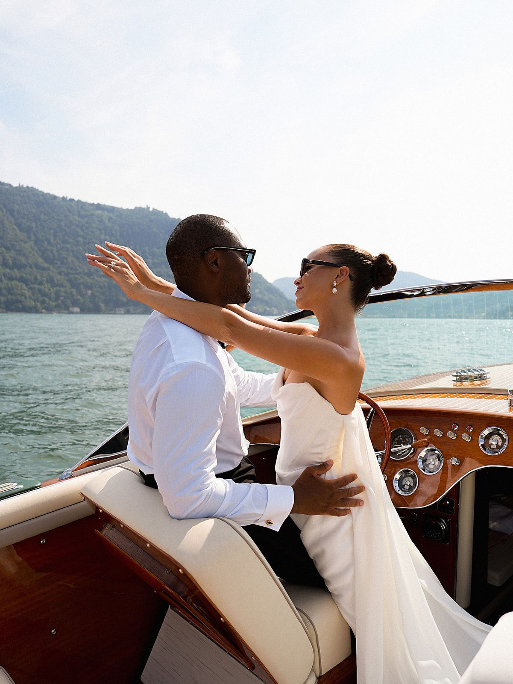 Madison &amp; Rotimi's Wedding at Villa D'Este: One Wooden Boat, 125 Guests, and Florals Nobody Expected photo