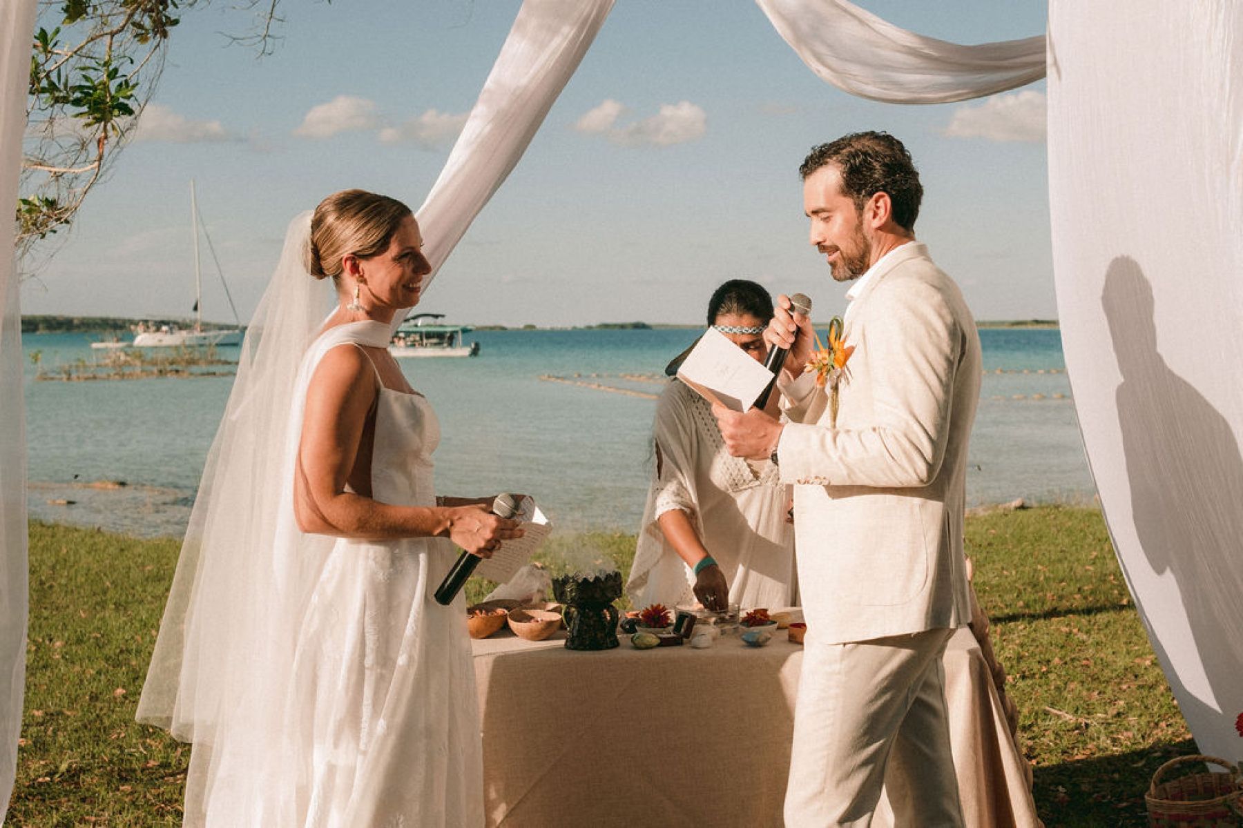 Thirteen Nationalities, a Shaman, and Seven Shades of Blue: Pauline &amp; Marsilio's Wedding at Bacalaria in Bacalar photo